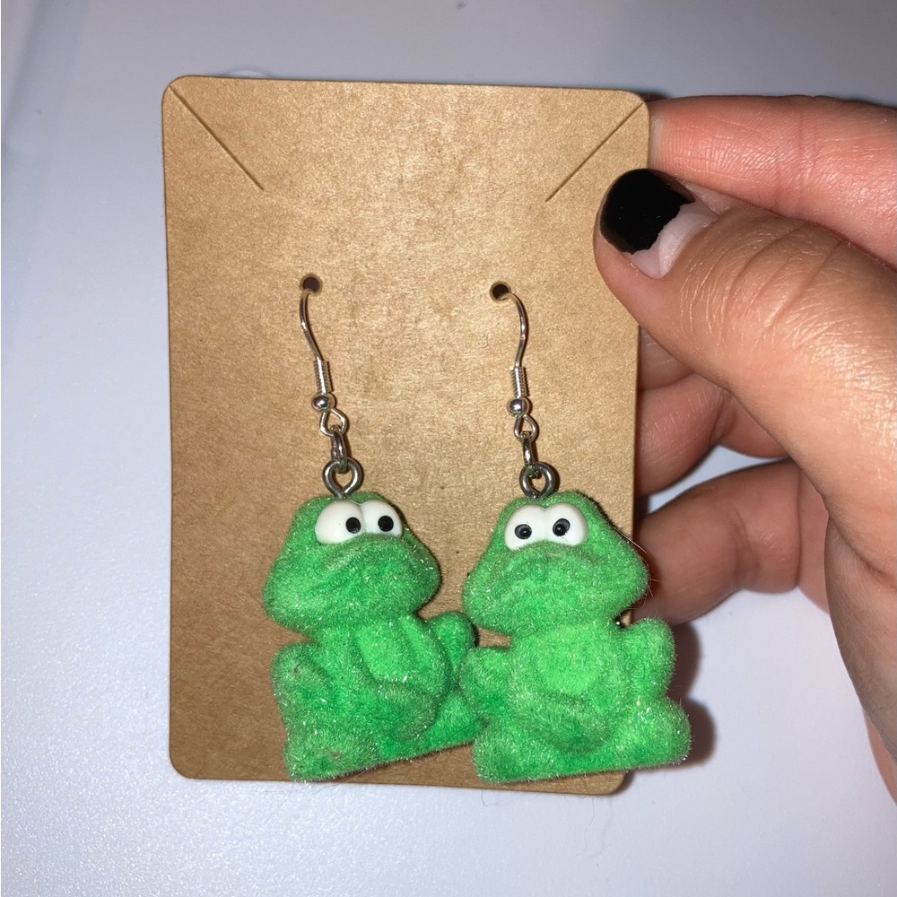 Fuzzy frog earrings